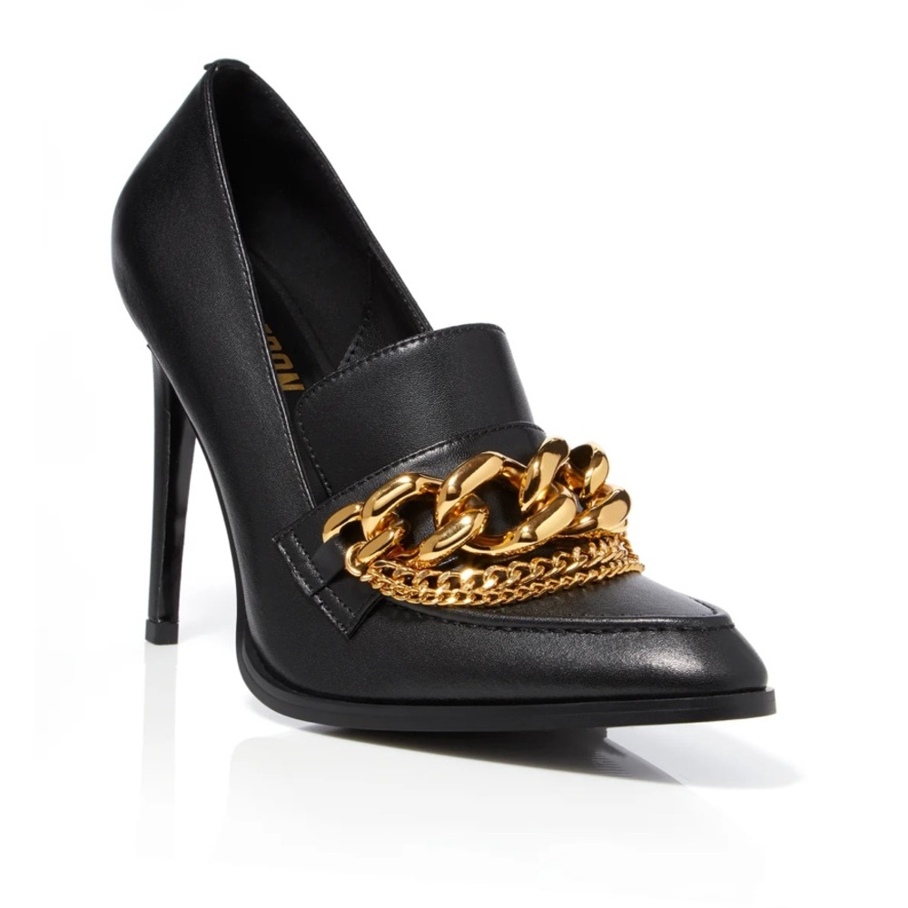 Elegant Black High Heels with Gold Chain Detail BIBERON Size 9.5